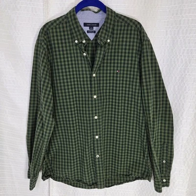 Camisa TOMMY HILFIGER Calce Clásico Peso Medio Bosque Verde Cuadros Para Hombre L Foto 1 de 4