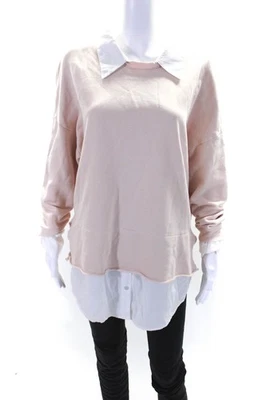 Suéter NSF Mujer Algodón Terry Dobladillo Dividido Manga Larga Cuello Rosa Claro Talla S Foto 1 de 4