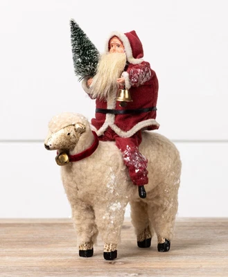 Figura de Papá Noel sobre ovejas, estilo putz, 8" de alto, Ragon House, nueva con etiquetas Foto 1 de 3