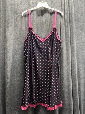 Jenni Intimates Mujer Talla Grande 3X Lunares Encaje Ribete Chemise Negro y Rosa Foto 1 de 4