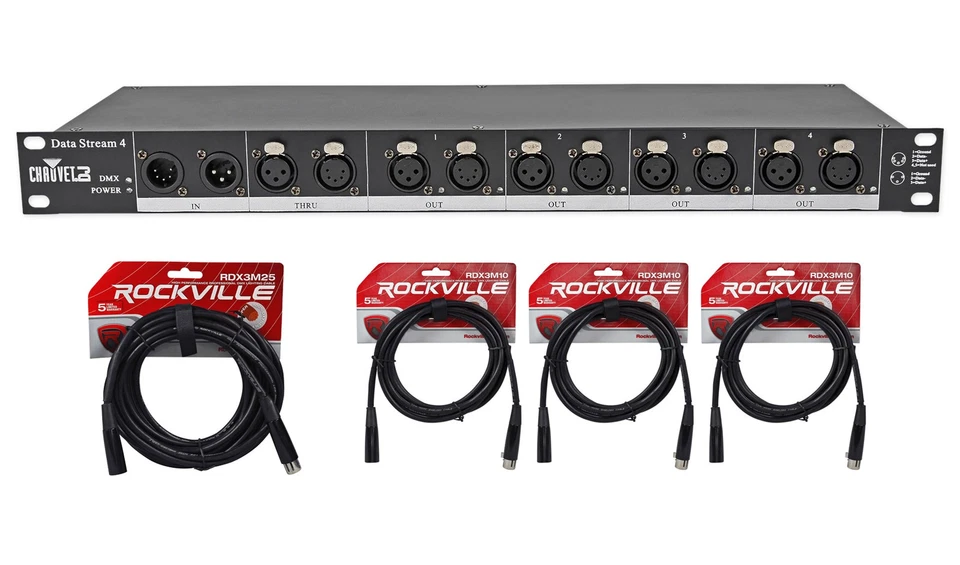 Chauvet DJ Data Stream 4 Datastream 1 - 4 Optical Splitter + (4) DMX Cables - Image 1 of 4