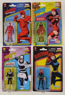 Marvel Legends Retro Collection 3.75" Daredevil Elektra Bullseye Black Widow Lot - Image 1 of 4