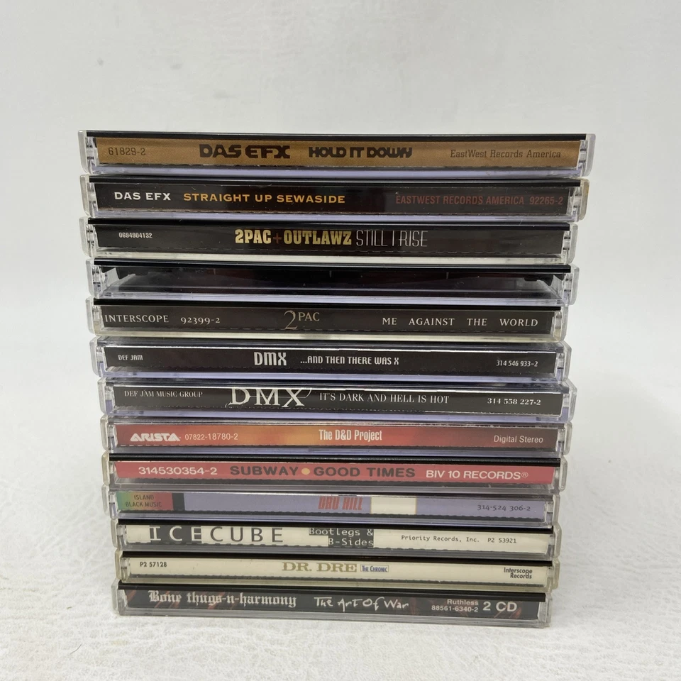 Lot of 13 1990s Rap Hip Hop CDs DMX 2PAC DR DRE ICE CUBE DRU HILL SUBWAY & MORE - Image 1 of 4