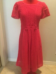 Boden Women's bright coral round neck v-back Lace Dress Size 6P US 10P UK NEW - Picture 1 of 9