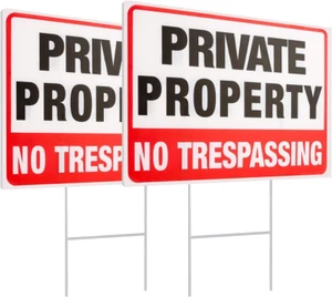 MUXYH 2 Pack Private Property No Trespassing Signs with Metal Wire H-Stakes - Bild 1 von 12