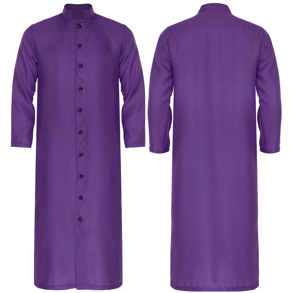 男式传教士部长神职长袍立领长袖纽扣牧师礼服 — 第 1/3 张图片