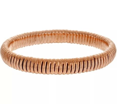 Polished Ribbed Slide On Bangle Bracelet 14K Rose Gold Clad Sterling Silver QVC - Image 1 of 2