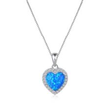 S925 Solid Sterling Sparkle Lab Opal Heart Zirconia Necklaces Women Party Gifts