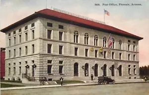 Phoenix Arizona ~ Bandera en ángulo sobre la oficina de correos de bellas artes ~ Postal de 1910 - Imagen 1 de 2