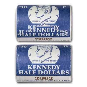 2002  P and D Kennedy Half Dollar 20 Coin 2 Rolls 40 Piece Set Mint Wrapped - Picture 1 of 3