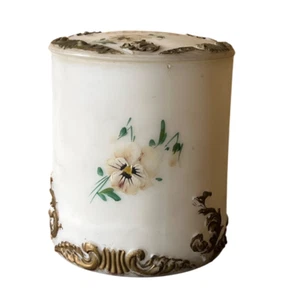 Antico vaso vanità vittoriano 1899 polsini in vetro al latte con coperchio - Foto 1 di 8