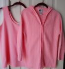 JONES STUDIO PINK HOODED MINI CABLE CARDIGAN  AND STRETCH TANKTOP SIZE LARGE
