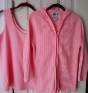 JONES STUDIO PINK HOODED ZIP CARDIGAN AND STRETCH TANKTOP SIZE LARGE - Picture 1 of 3