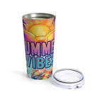 Summer Vibes Beach 20 oz Tumbler Sunshine Palm Tree Colorful Gift Travel Mug
