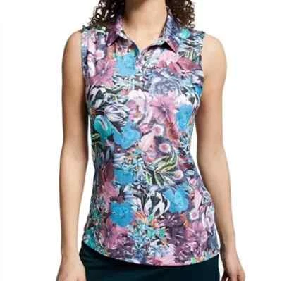 Nike Dri Fit Sleeveless Floral Golf Polo Women Active NWT Sz S Multicolor - Image 1 of 2