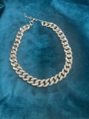 Collar Jennifer Lopez Eslabones Cubanos con Estrás Hip Hop Ajustable 16"-18" Foto 1 de 4