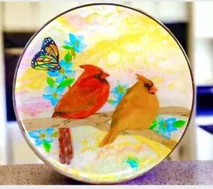 Red Cardinals Lazy Susan Turntable, Handmade Serving Tray, Cheese Tray - Picture 1 of 6
