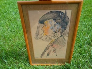 ---30er Jahre Frederick Witton original gerahmte farbige Skizze einer Dame - Bild 1 von 6