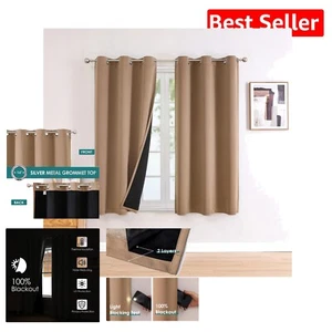 Double-Layered Blackout Grommet Curtains in Cappuccino, Noise-Reducing & Stylish - Picture 1 of 10