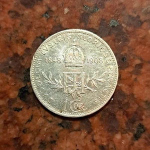 1908 AUSTRIA 1 CORONA COIN .835 SILVER - 23MM - COMMEMORATIVE - #B5880 - Picture 1 of 2