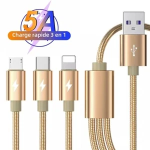 Cable Chargement USB 3 En 1 Universel Iphone Samsung Multi Charge Rapide 5A - Photo 1 sur 12