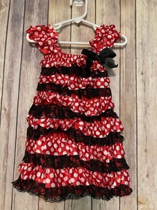 Mädchen Minnie Mouse inspiriert Satin & Rüschen Kleid Kostüm Large 2/3 2T 3T - Bild 1 von 2