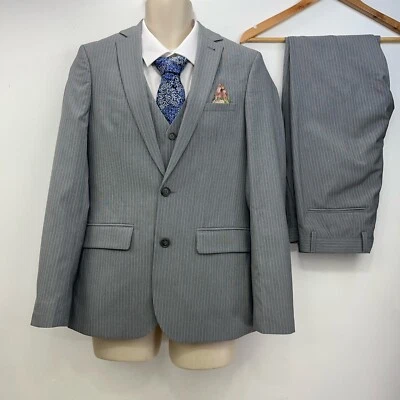 Harry Marrón 3 Piezas Traje Gris Inteligente Hombre Chaqueta 38R Pantalón 32R Chaleco 38R Foto 1 de 4