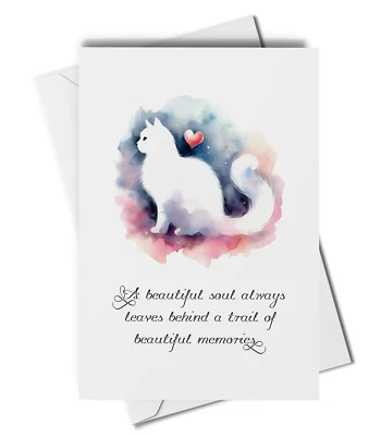 White cat sympathy card, cat loss, pet loss, cat bereavement card, cat memorial - Image 1 of 2