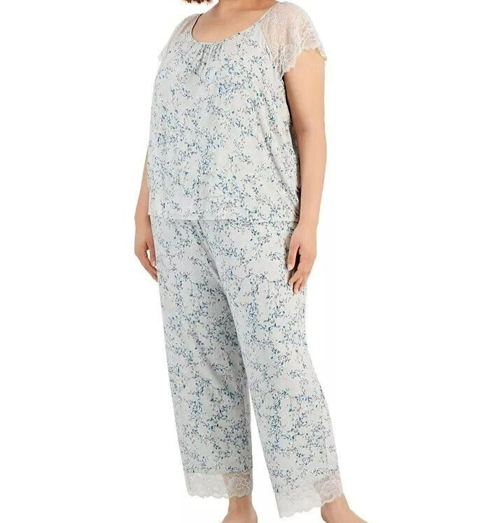 Conjunto de Pijama Charter Club Plus Size Renda Macia Calça Manga Curta Top Camisa Cinza 1X - Imagem 1 de 1