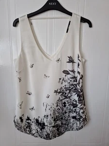 Womens Ivory & Black Chiffon Vest Top, Oasis, Size 10, Ex Con - Picture 1 of 2