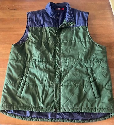Vintage Izod Puffer Vest Color Block Blue Green Snap Button Men's  XXL w/Pockets - Image 1 of 4