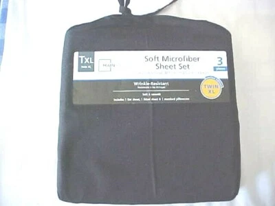Juego de sábanas negras de microfibra suave Mainstays Twin XL ajustadas planas y funda de almohada nuevo Foto 1 de 4