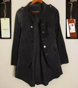 Nuovo con etichetta! SUZY D LONDRA GRIGIO NERO VELLUTO A COSTE STILE MILITARE GIACCA CAPPOTTO ASIMMETRICO L - Foto 1 di 17