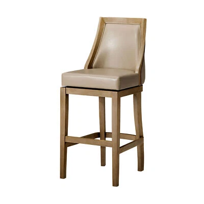 Maven Lane Bar Stool in Weathered Oak Finish w/ Avanti Bone Vegan Leather (Used) - Image 1 of 4