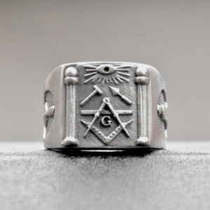Freimaurer Ring Sterling Silber 925 Mason Siegelring Männer Schmuck - Bild 1 von 7