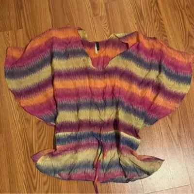 Vix Paula Hermanny V Neck Multicolor Blouse Sheer Cinch Waist Women's Top Size S - Image 1 of 4