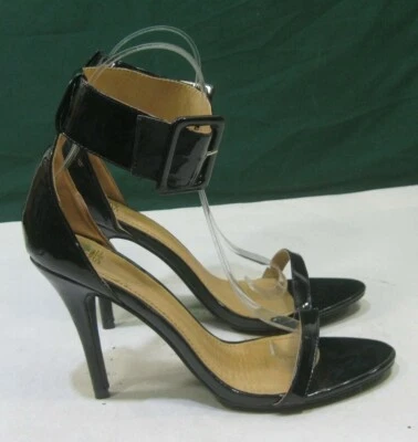 Zapatos negros de tacón alto de aguja de 4,5" con correa al tobillo punta abierta MUJERES talla 10 Foto 1 de 4