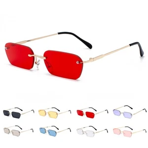 Small Rimless Rectangle Sunglasses Tinted Frameless Eyewear Vintage Sun Glasses - Picture 1 of 21