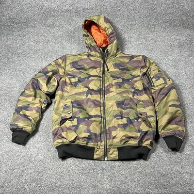 Chaqueta Vans Para Hombre XL Camuflada Capucha Bombardero Forro Acolchado Cremallera Bolsillos Manga Bolsillo Foto 1 de 4