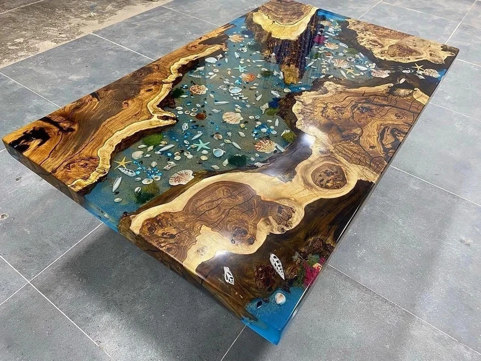 36"x60" Ocean Epoxy River Table Handmade Live Edge Wood Resin Coffee Dining Top - Image 1 of 4