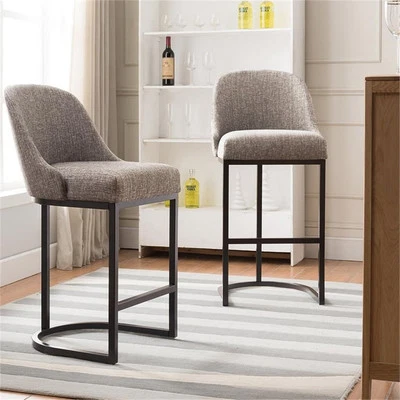 Leick Favorite Finds Barrel Back Metal Counter Stool Set in Gray/Espresso - Image 1 of 4