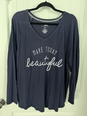 Women's Simply Vera XL blue print pant Sonoma 1X raglan sleeve shirt pajamas - Image 1 of 4