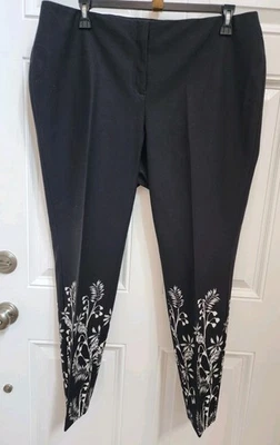 NWOT ALFANI Black Floral Hem Hidden Elastic Waistband Pull On Ankle Pants 18W  - Image 1 of 4