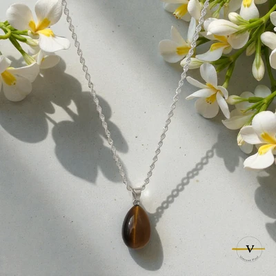 COLLANA DONNA ARGENTO 925 LUNGHEZZA 60 cm MAGLIA TWIST PENDENTE OCCHIO DI TIGRE - Immagine 1 di 4