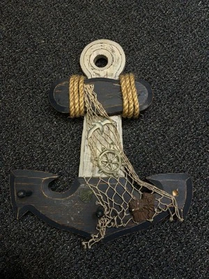 Морской деревянный настенный якорь с 2 колышками, синий - Изображение 1 из 2