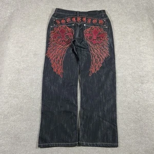 Vintage Y2K Delf Trading Imperious Jeans Mens 31x30 Black Embroidery Goth Skater - Picture 1 of 15