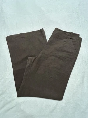 Long Tall Sally Women's Trousers Size 16 Brown 100% Linen Wide Leg — 第 1/4 张图片