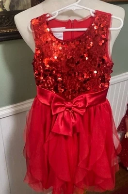 Vestido rojo navideño sin mangas de lentejuelas Bonnie Jean para niñas talla 7 Foto 1 de 4