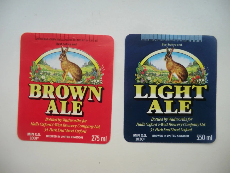 1984-86 PAIR HALLS OXFORD BOTTLED BY WADWORTHS  LONDON BREWERY BOTTLE LABEL - Image 1 of 1