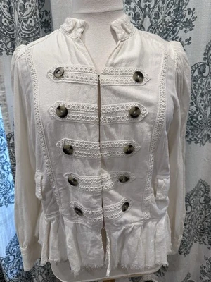 Chaqueta Militar Free People Ariana Marfil Blanco Mezcla Lino Mujer’s Talla L Foto 1 de 4